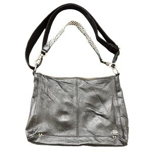 The Sak Black Vegan Leather Shoulder Bag with Patterned Strap